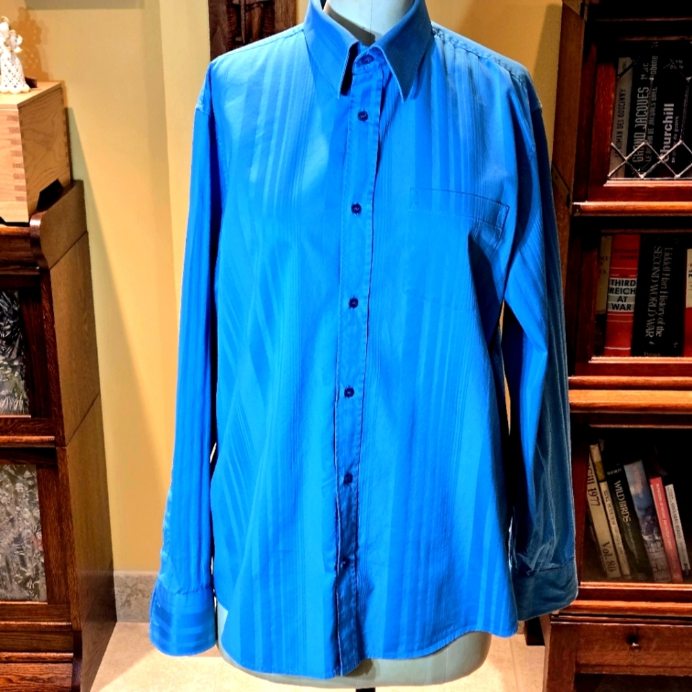 MEXX Cobalt Men's long sleeves button-down dress shirt, Large, 100%cotton